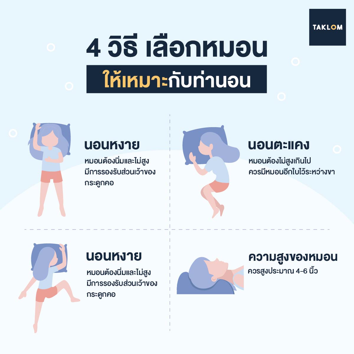 4 วิธีเลือกหมอนให้เหมาะกับท่านอน เพื่อการพักผ่อนที่ดีต่อสุขภาพ